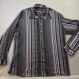 George Roth Black W/Pink Stripes Button Down Dress Shirt Size XL